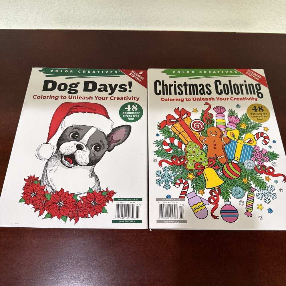 Coloring Book Christmas Themed Stocking Stuffer Dog Days Lot of 2 NEW 48 page ea